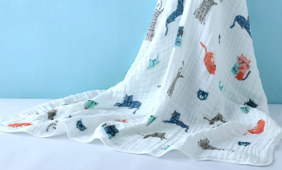 Kain Kasa Gelembung Kapas Ramah Lingkungan yang Aman, Kain Katun Swaddle 4 Lapisan