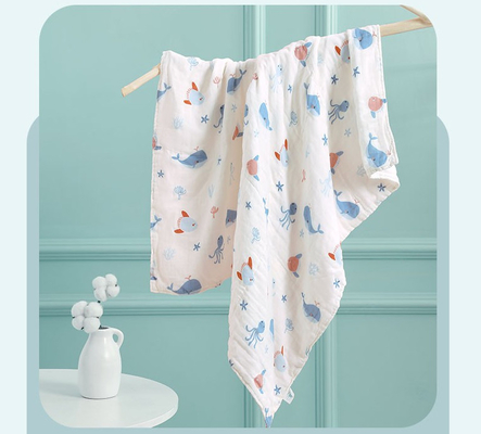 Kain Kasa Gelembung Kapas Ramah Lingkungan yang Aman, Kain Katun Swaddle 4 Lapisan
