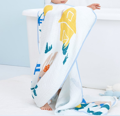 Kain Kasa Gelembung Kapas Ramah Lingkungan yang Aman, Kain Katun Swaddle 4 Lapisan