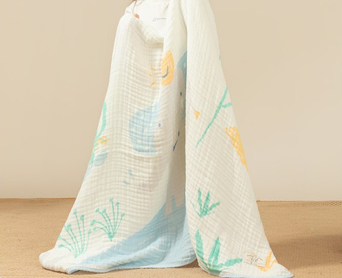 Fluffy Multilayer Untwisted Cotton Printed Gauze Fabric Untuk Pakaian Bayi