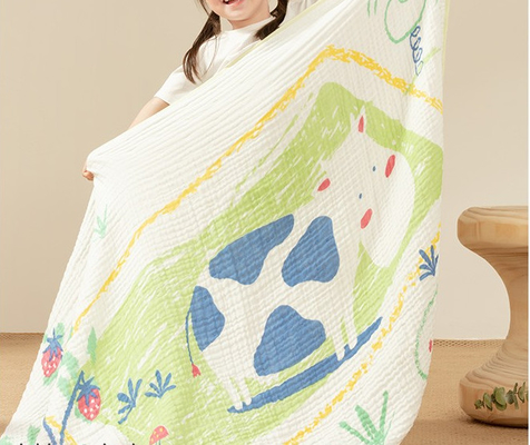Fluffy Multilayer Untwisted Cotton Printed Gauze Fabric Untuk Pakaian Bayi