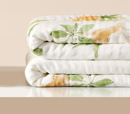 Kain Kasa Bermotif Buah Hijau Dan Kuning 220GSM Selimut Kasa Bayi
