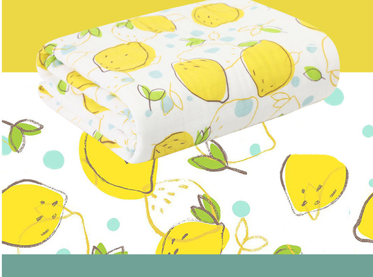 Kain Kasa Bermotif Buah Hijau Dan Kuning 220GSM Selimut Kasa Bayi