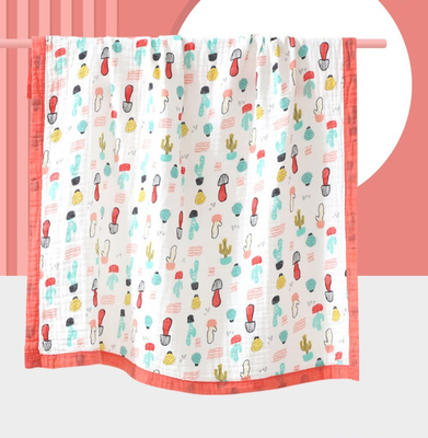 100% Katun 40S 4 Lapisan Kain Kasa Bayi Membedung Selimut Kartun Dicetak