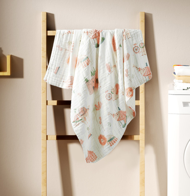 100% Katun 40S 4 Lapisan Kain Kasa Bayi Membedung Selimut Kartun Dicetak