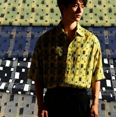 100% Katun Kotak-kotak 130gsm Kain Kemeja Mode Campuran Kain Artistik