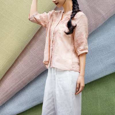 220 GSM Kain Linen Rayon tahan kerutan yang bernapas untuk blus dan kemeja