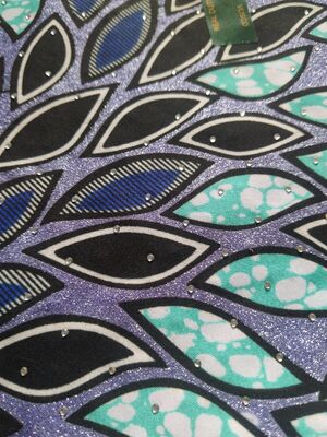 Kain cetak lilin Afrika dengan Hot-fix Rhinestones 91% Katun 9% Spandex, ketahanan keriput yang tinggi, pemulihan elastis yang sangat baik