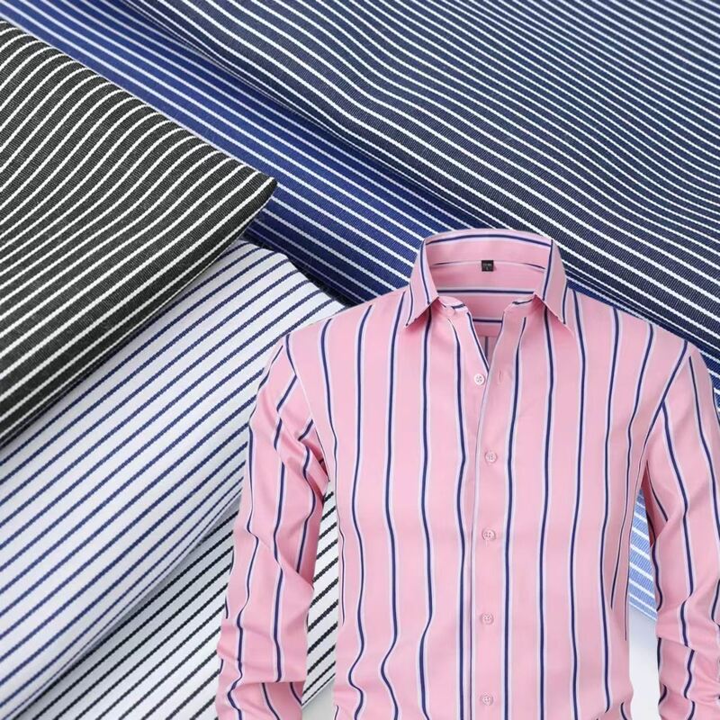 Kain Katun Garis Warna Tahan Lama untuk Kemeja Seragam Formal 110gsm