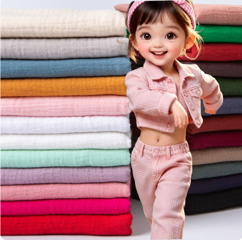130GSM 100% Baju Double Gaze Kain Bernafas Baju Organik Muslin Kain untuk Pakaian Bayi