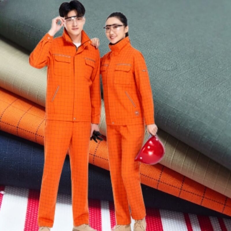 Anti-Static Grid Anti-Tear 150gsm Workwear Fabric CVC Blend untuk Seragam Profesional