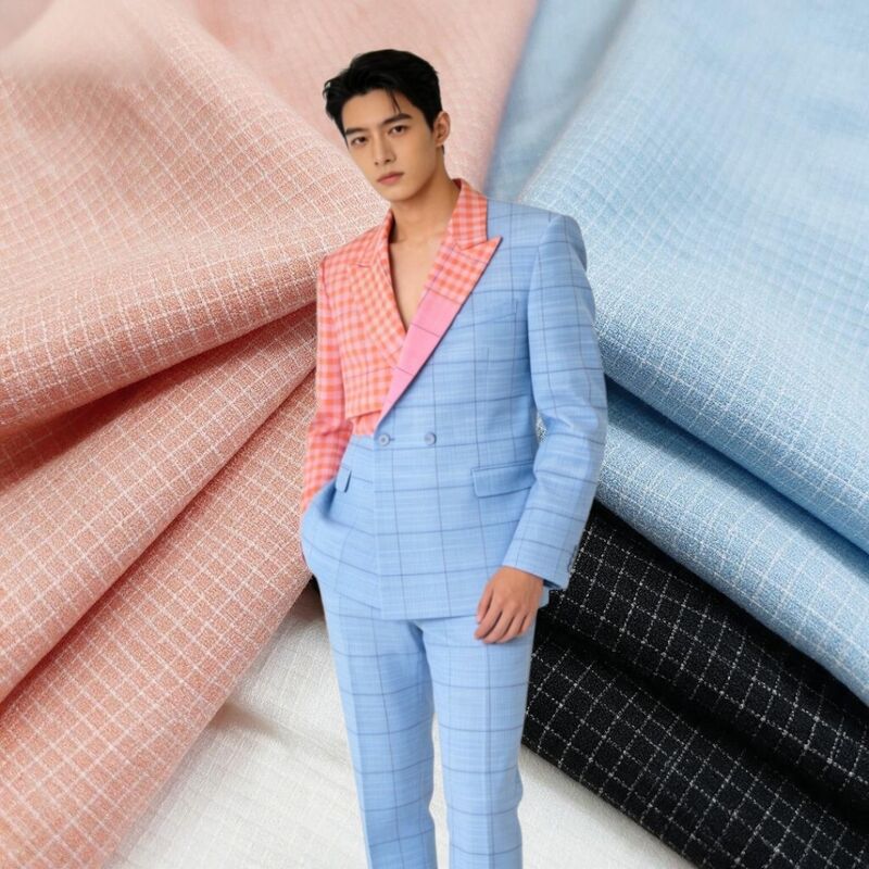 Kain Jas Yarn-Dyed Kotak-kotak 195gsm dengan 68% Poliester 30% Rayon 2% Spandex untuk Seragam